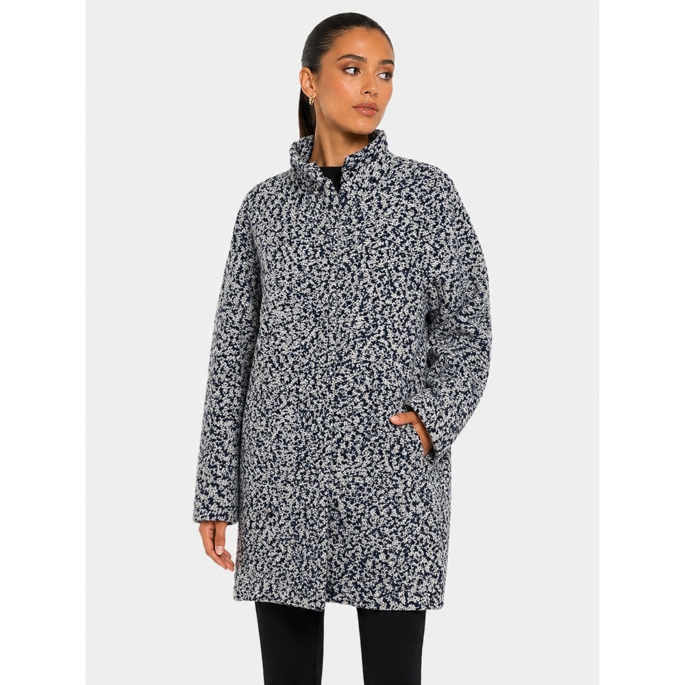 J.Crew Navy White Marled Wool Blend Full Zip Funnel Neck Coat Size 8 M NWOT New